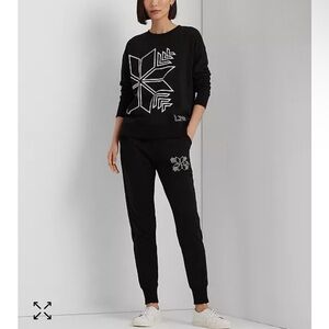 Ralph Lauren Black Joggers with Graphic Design snowflake